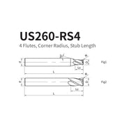 G-US260-RS4 4 Flutes, Corner Radius, Stub Length - Big-tools Industrial Supply Tools for Metal Cutting